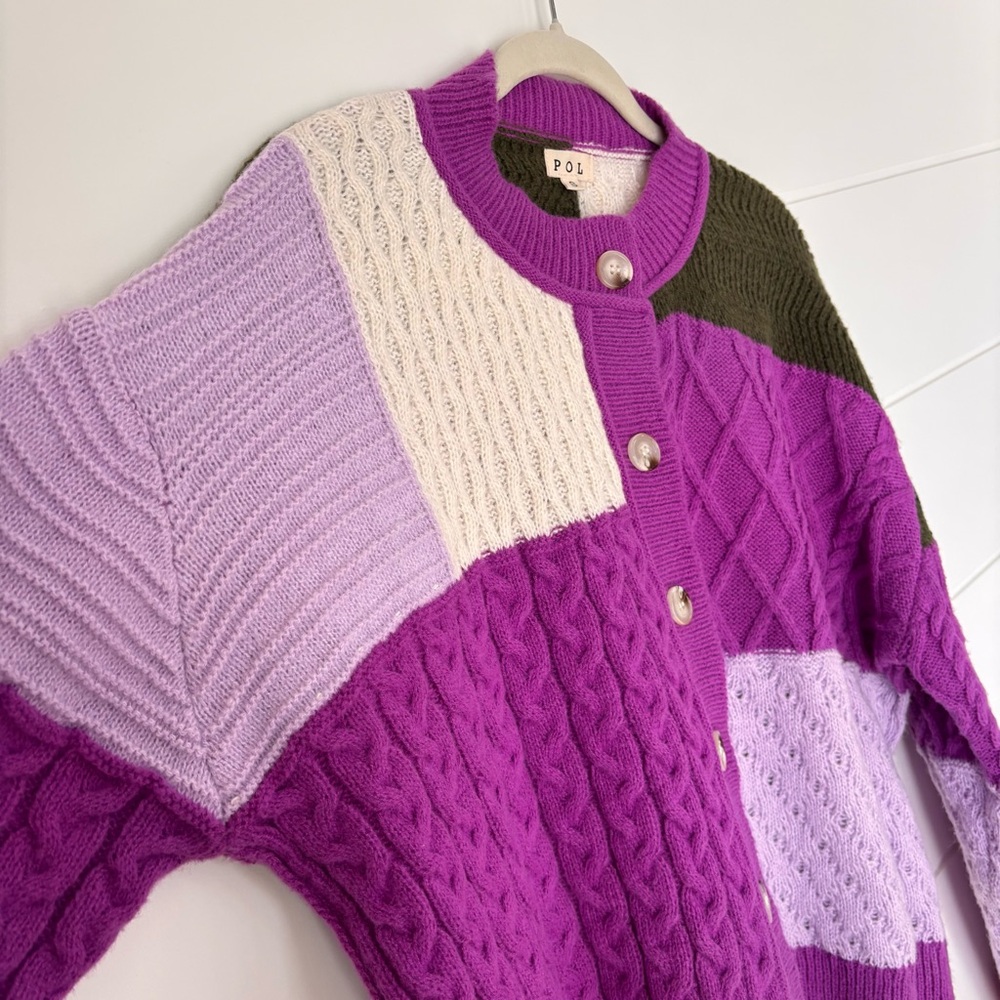 POL Women's Multicolor Purple Patchwork Crochet C… - image 6